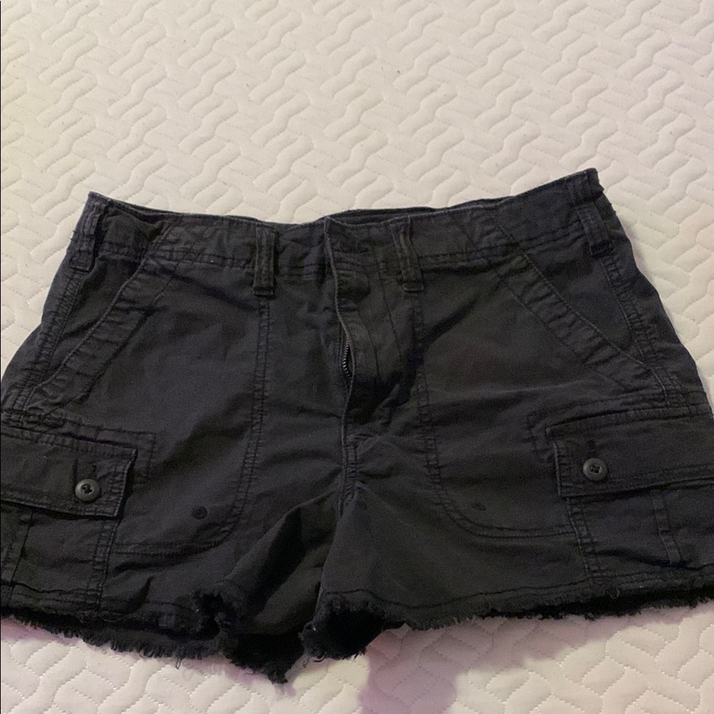 American Eagle Outfitters Black Cargo Shorts with Distressed Style